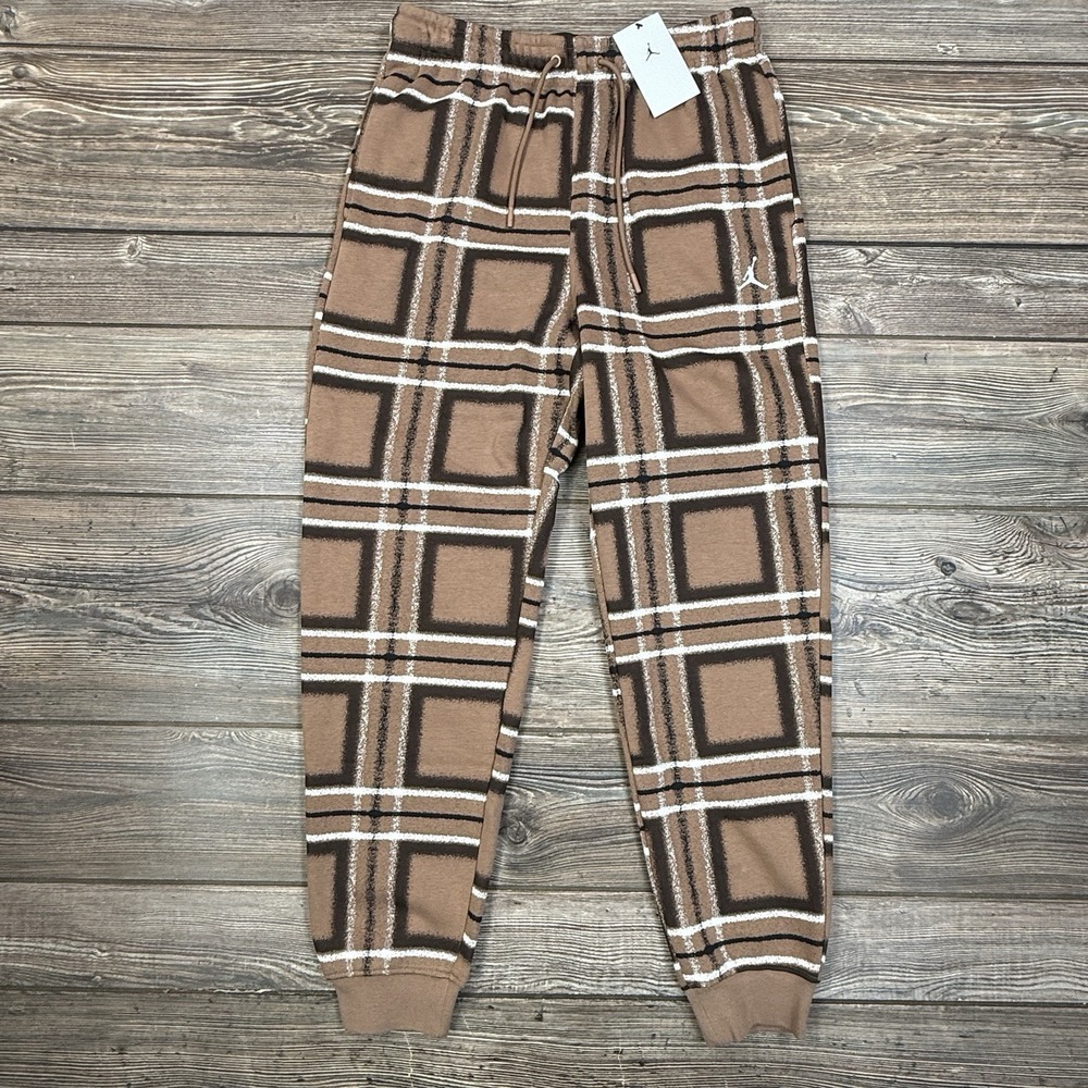 Nike Air Jordan Brown Plaid Fleece Jogger Sweatpants Men's SZ‎ Medium FV7462-223